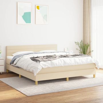 vidaXL Lova su spyruoklėmis ir čiužiniu, kreminė, 160x200 cm, audinys
