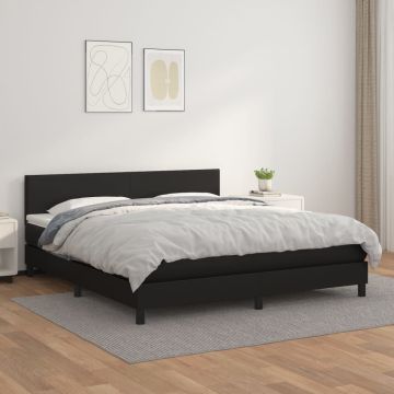 vidaXL Lova su spyruoklėmis ir čiužiniu, juoda,160x200cm, dirbtinė oda