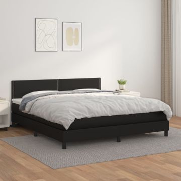 vidaXL Lova su spyruoklėmis ir čiužiniu, juoda 180x200cm, dirbtinė oda