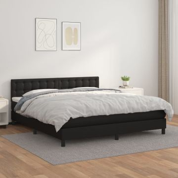 vidaXL Lova su spyruoklėmis ir čiužiniu, juoda 180x200cm, dirbtinė oda