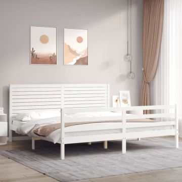 vidaXL Lovos rėmas su galvūgaliu, baltas, 200x200cm, medienos masyvas