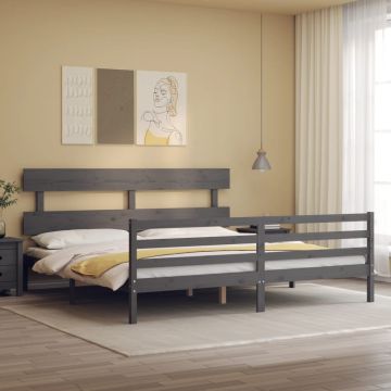 vidaXL Lovos rėmas su galvūgaliu, pilkas, 200x200cm, medienos masyvas