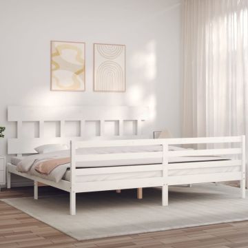 vidaXL Lovos rėmas su galvūgaliu, baltas, 200x200cm, medienos masyvas