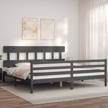 vidaXL Lovos rėmas su galvūgaliu, pilkas, 200x200cm, medienos masyvas