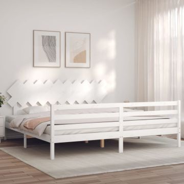 vidaXL Lovos rėmas su galvūgaliu, baltas, 200x200cm, medienos masyvas