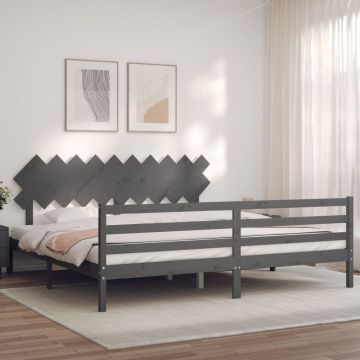 vidaXL Lovos rėmas su galvūgaliu, pilkas, 200x200cm, medienos masyvas