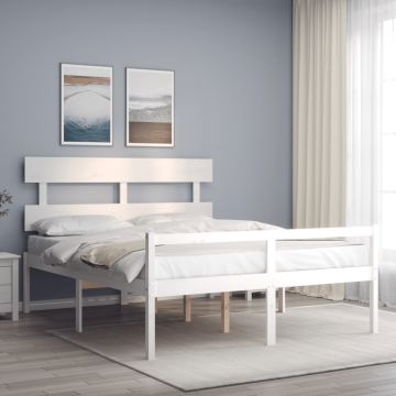 vidaXL Lova senjorams su galvūgaliu, baltas, 160x200 cm, mediena