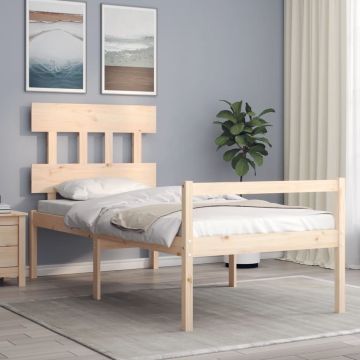 vidaXL Lova senjorams su galvūgaliu, 90x200 cm, medienos masyvas