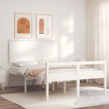 vidaXL Lova senjorams su galvūgaliu, baltas, 140x190 cm, mediena