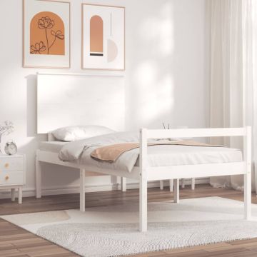 vidaXL Lova senjorams su galvūgaliu, baltas, 90x200 cm, mediena