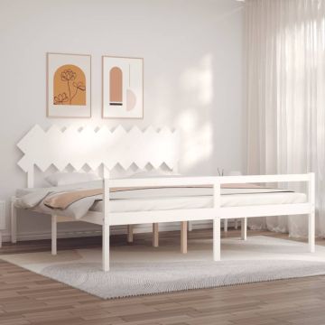 vidaXL Lova senjorams su galvūgaliu, baltas, 200x200 cm, mediena