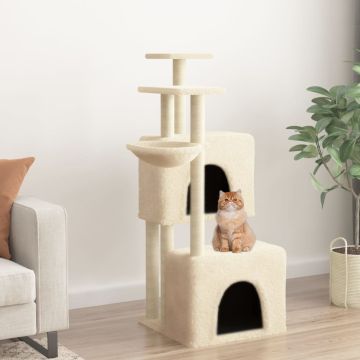 vidaXL Draskyklė katėms su stovais iš sizalio, kreminės spalvos, 122cm