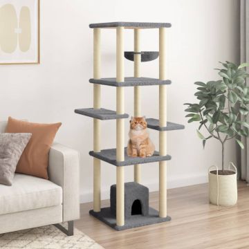 vidaXL Draskyklė katėms su stovais iš sizalio, tamsiai pilka, 154cm