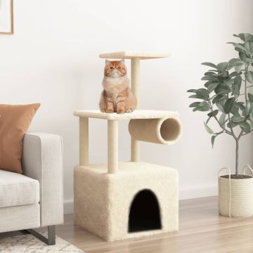 vidaXL Draskyklė katėms su stovais iš sizalio, kreminė, 109,5cm