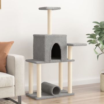 vidaXL Draskyklė katėms su stovais iš sizalio, šviesiai pilka, 122cm