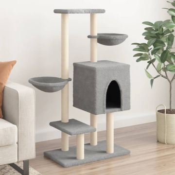 vidaXL Draskyklė katėms su stovais iš sizalio, šviesiai pilka, 117cm