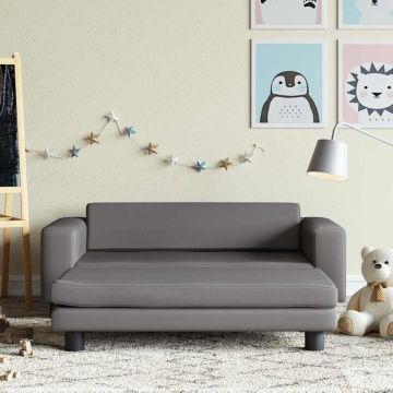 vidaXL Vaikiška sofa su pakoja, pilka, 100x50x30cm, dirbtinė oda