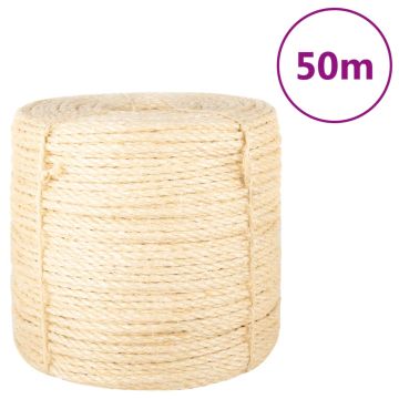 vidaXL Virvė, 50m, 100% sizalis, 6mm