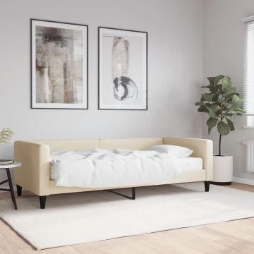 vidaXL Lova su čiužiniu, kreminės spalvos, 90x200cm, audinys