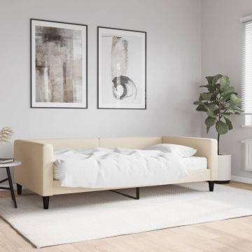 vidaXL Lova su čiužiniu, kreminės spalvos, 100x200cm, audinys
