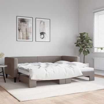 vidaXL Lova su ištraukiama dalimi, taupe spalvos, 90x200cm, audinys