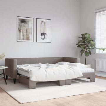 vidaXL Lova su ištraukiama dalimi/čiužiniu, taupe, 80x200cm, audinys