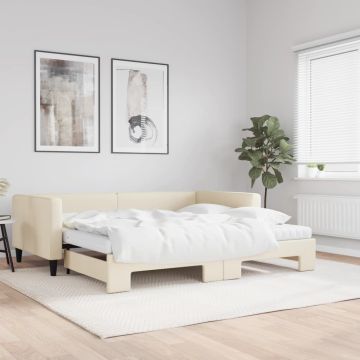vidaXL Ištraukiama lova su čiužiniu, kreminė, 100x200cm, audinys
