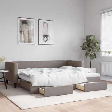 vidaXL Lova su ištraukiama dalimi/stalčiais, taupe, 80x200cm, audinys