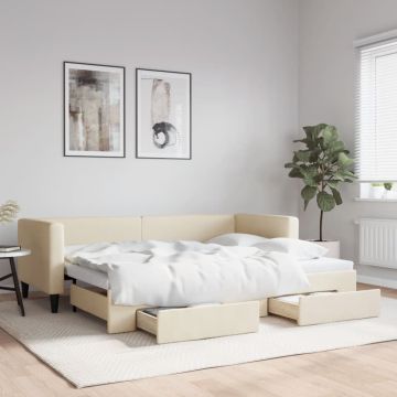 vidaXL Ištraukiama lova su stalčiais, kreminė, 80x200cm, audinys