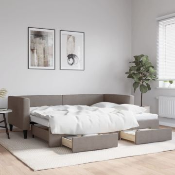 vidaXL Lova su ištraukiama dalimi/stalčiais, taupe, 90x200cm, audinys