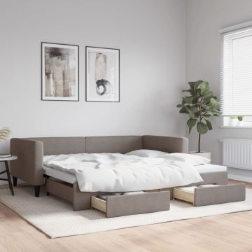 vidaXL Lova su ištraukiama dalimi/stalčiais, taupe, 100x200cm, audinys