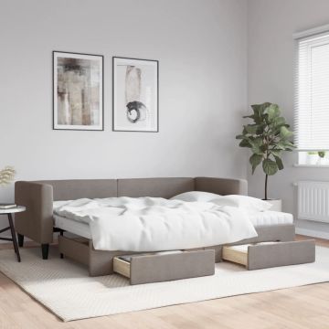 vidaXL Lova su ištraukiama dalimi/stalčiais, taupe, 80x200cm, audinys
