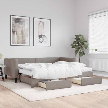 vidaXL Lova su ištraukiama dalimi/stalčiais, taupe, 90x200cm, audinys