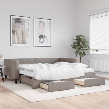 vidaXL Lova su ištraukiama dalimi/stalčiais, taupe, 100x200cm, audinys