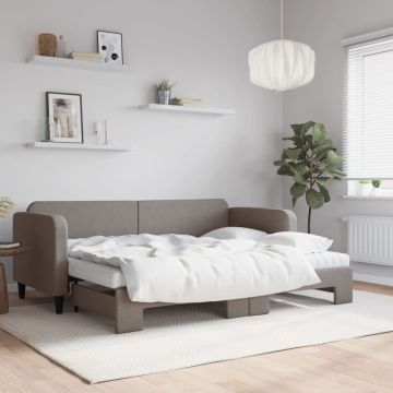 vidaXL Lova su ištraukiama dalimi/čiužiniu, taupe, 80x200cm, audinys