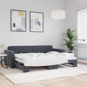 vidaXL Lova su ištraukiama dalimi, tamsiai pilka, 80x200cm, aksomas