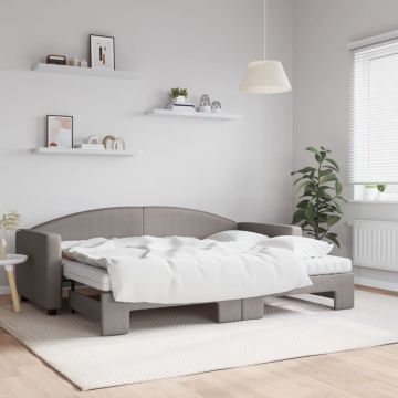 vidaXL Lova su ištraukiama dalimi/čiužiniu, taupe, 80x200cm, audinys