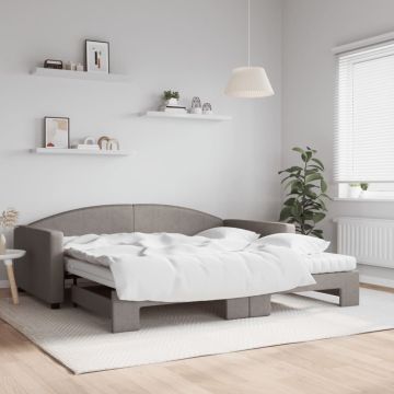 vidaXL Lova su ištraukiama dalimi/čiužiniu, taupe, 100x200cm, audinys