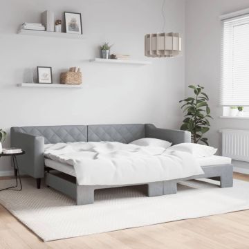 vidaXL Lova su ištraukiama dalimi, šviesiai pilka, 100x200cm, audinys