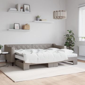 vidaXL Lova su ištraukiama dalimi/čiužiniu, taupe, 80x200cm, audinys