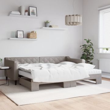 vidaXL Lova su ištraukiama dalimi/čiužiniu, taupe, 90x200cm, audinys