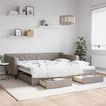 vidaXL Lova su ištraukiama dalimi/stalčiais, taupe, 100x200cm, audinys