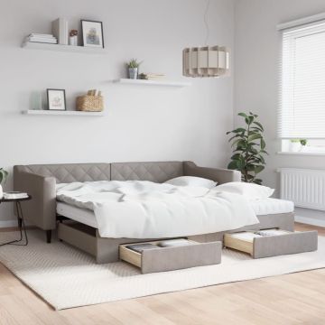 vidaXL Lova su ištraukiama dalimi/stalčiais, taupe, 100x200cm, audinys