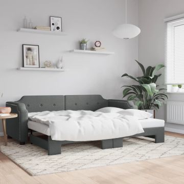 vidaXL Lova su ištraukiama dalimi, tamsiai pilka, 100x200cm, audinys