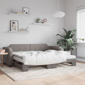 vidaXL Lova su ištraukiama dalimi/čiužiniu, taupe, 80x200cm, audinys