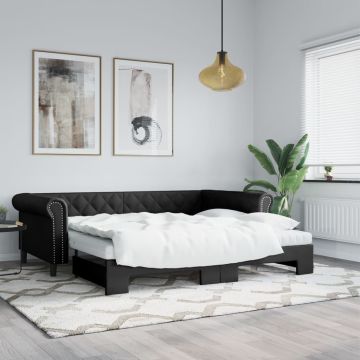 vidaXL Lova su ištraukiama dalimi, juoda, 90x200cm, dirbtinė oda
