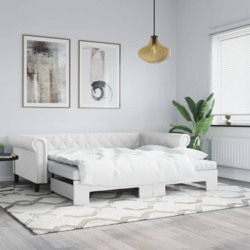 vidaXL Lova su ištraukiama dalimi, balta, 90x200cm, dirbtinė oda