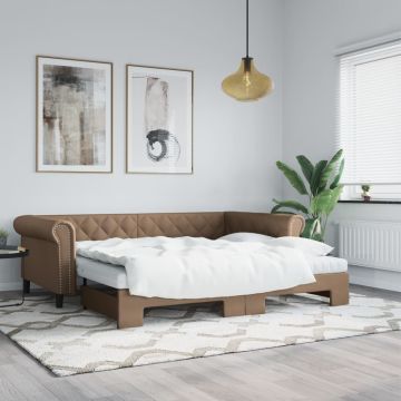 vidaXL Lova su ištraukiama dalimi, kapučino, 90x200cm, dirbtinė oda