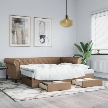 vidaXL Ištraukiama lova su stalčiais, kapučino, 90x200cm, dirbtinė oda