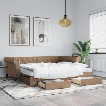 vidaXL Ištraukiama lova su stalčiais, kapučino, 90x200cm, dirbtinė oda